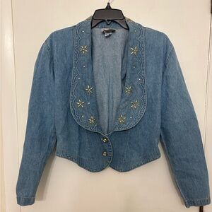 Vintage 80s embellished denim jacket gold rhinestones western boho Women’s 5/6